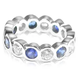 3.20 CT Round Cut Blue Sapphires & Diamonds - Eternity Ring