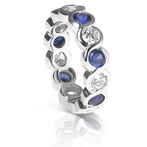 3.20 CT Round Cut Blue Sapphires & Diamonds - Eternity Ring