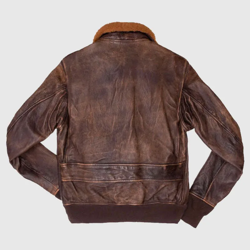 Best Quality Mens Aviator Navy G-1 Flight Jacket Distressed Brown Leather Bomber Real Jacket