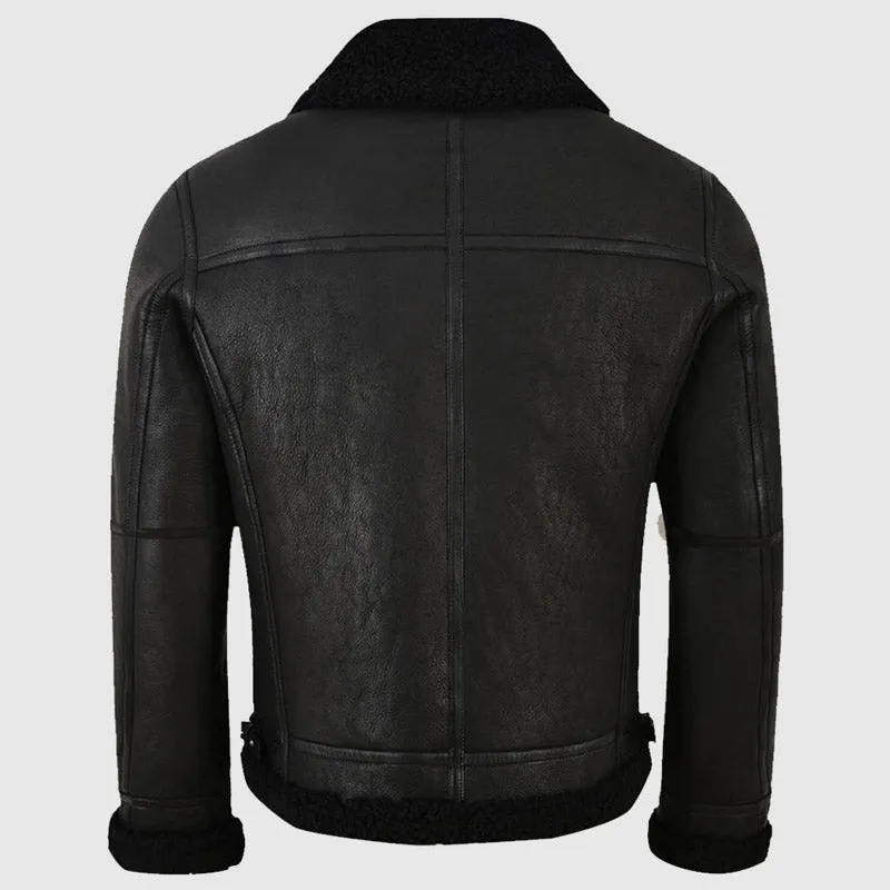 Best Style Men Winter Jet Black Shearling Leather Jacket