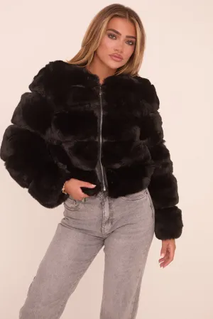 Black Faux Fur Cropped Coat - Heaven