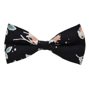 BLACK PRINTED FLORAL BOW TIE