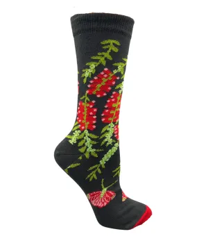 Bottle Brush Women's Crew Socks in Charcoal - Australian Botanical Range