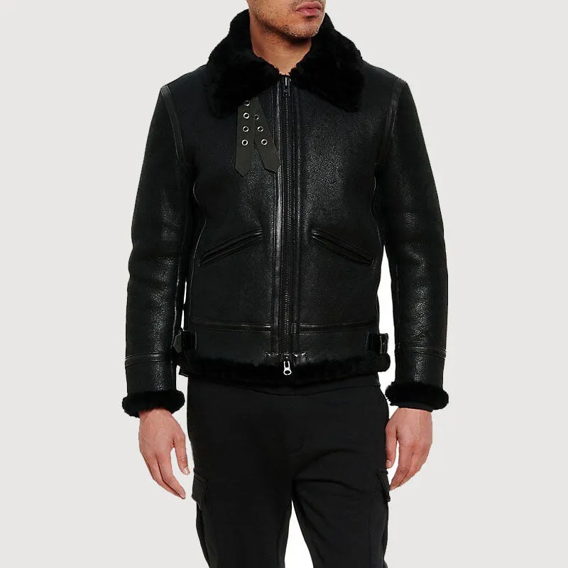 Buy Best Style Genuine Mens Black Sherpa Shearling Leather Jacket