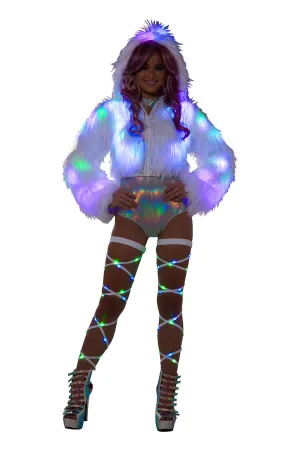 Cropped White Faux Fur Light Up Jacket