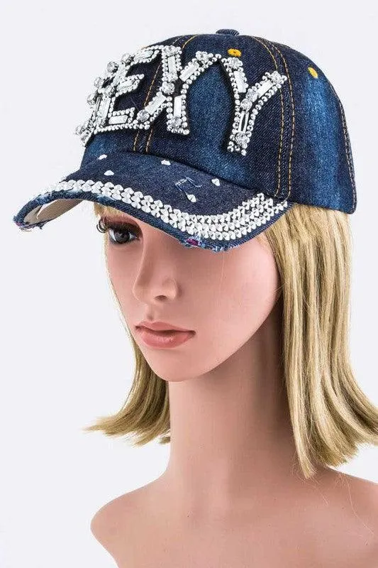 Crystal SEXY Embelished Denim Cap