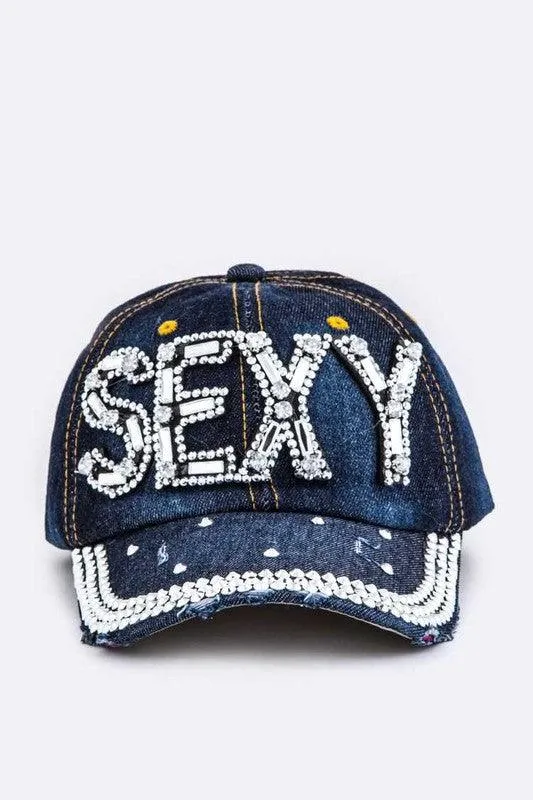 Crystal SEXY Embelished Denim Cap