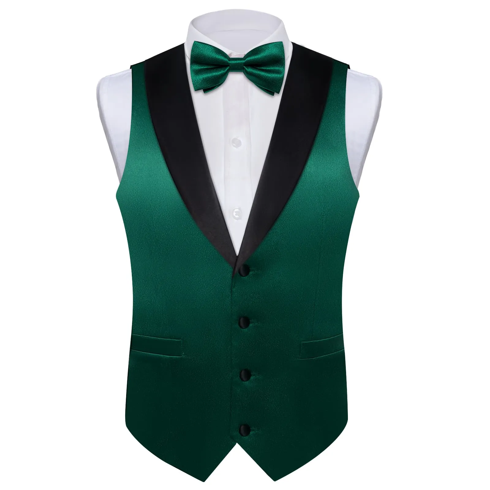 DiBanGu Tuxedo Vest Teal Green Solid Silk Mens Vest and Bow Tie Set for Business