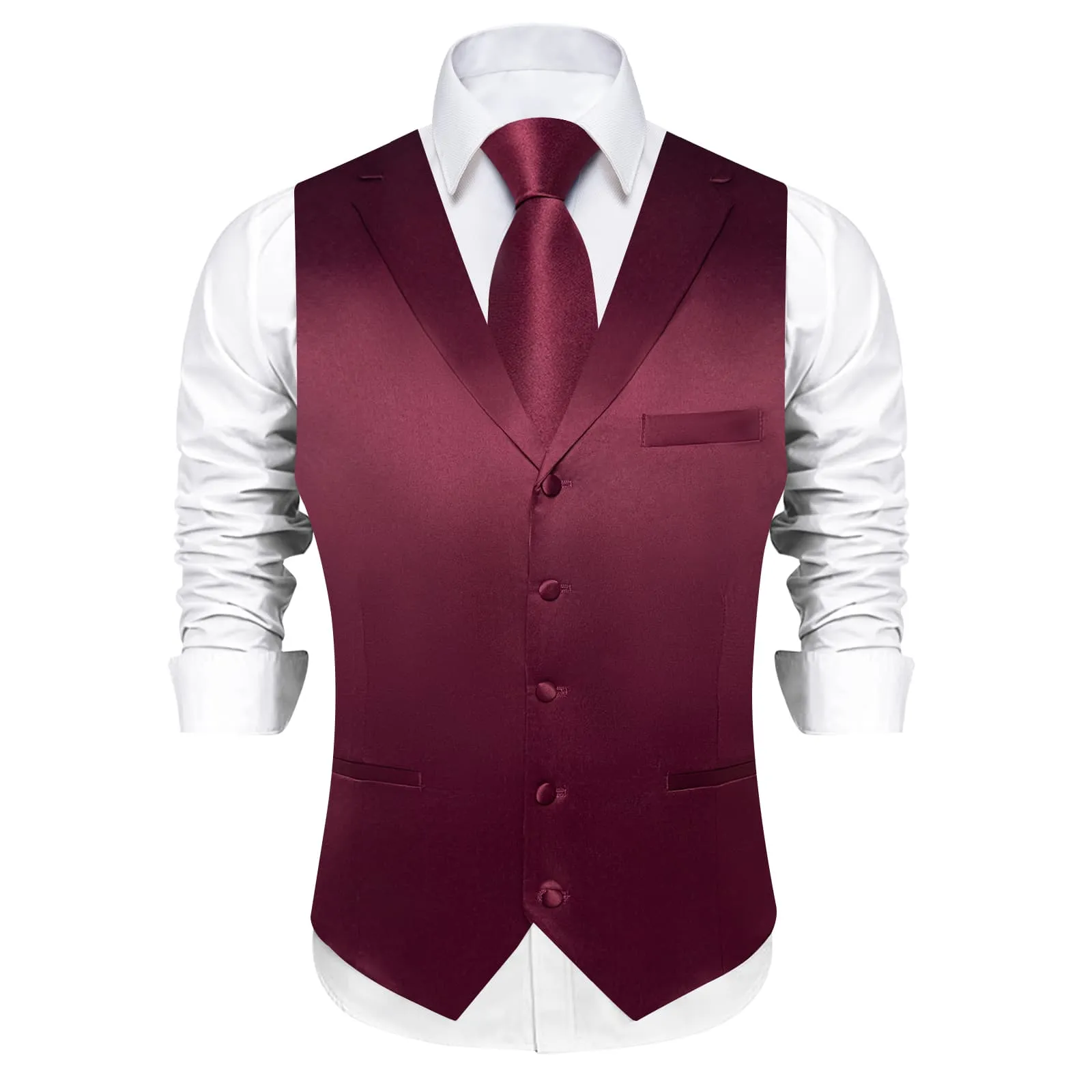 DiBanGu Tuxedo Waistcoat Dark Burgundy Solid Notched Collar Mens Dress Work Vest