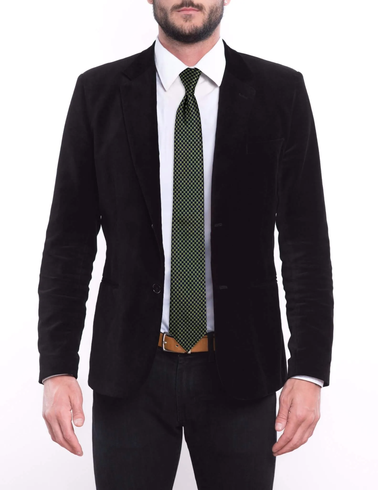 Green Blue Small Checkered Skinny Tie