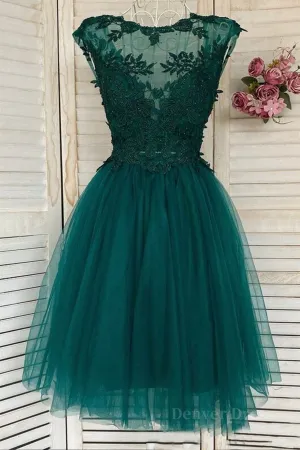 Green Lace Tulle Short Prom Homecoming Dresses Green Lace Formal Graduation Evening Dresses