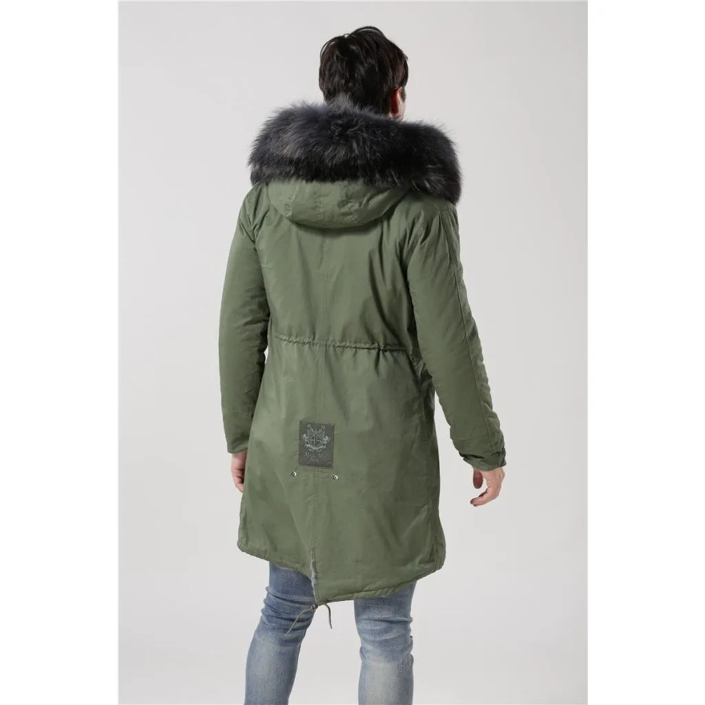 Men's Grey Fur Green Convertible Parka