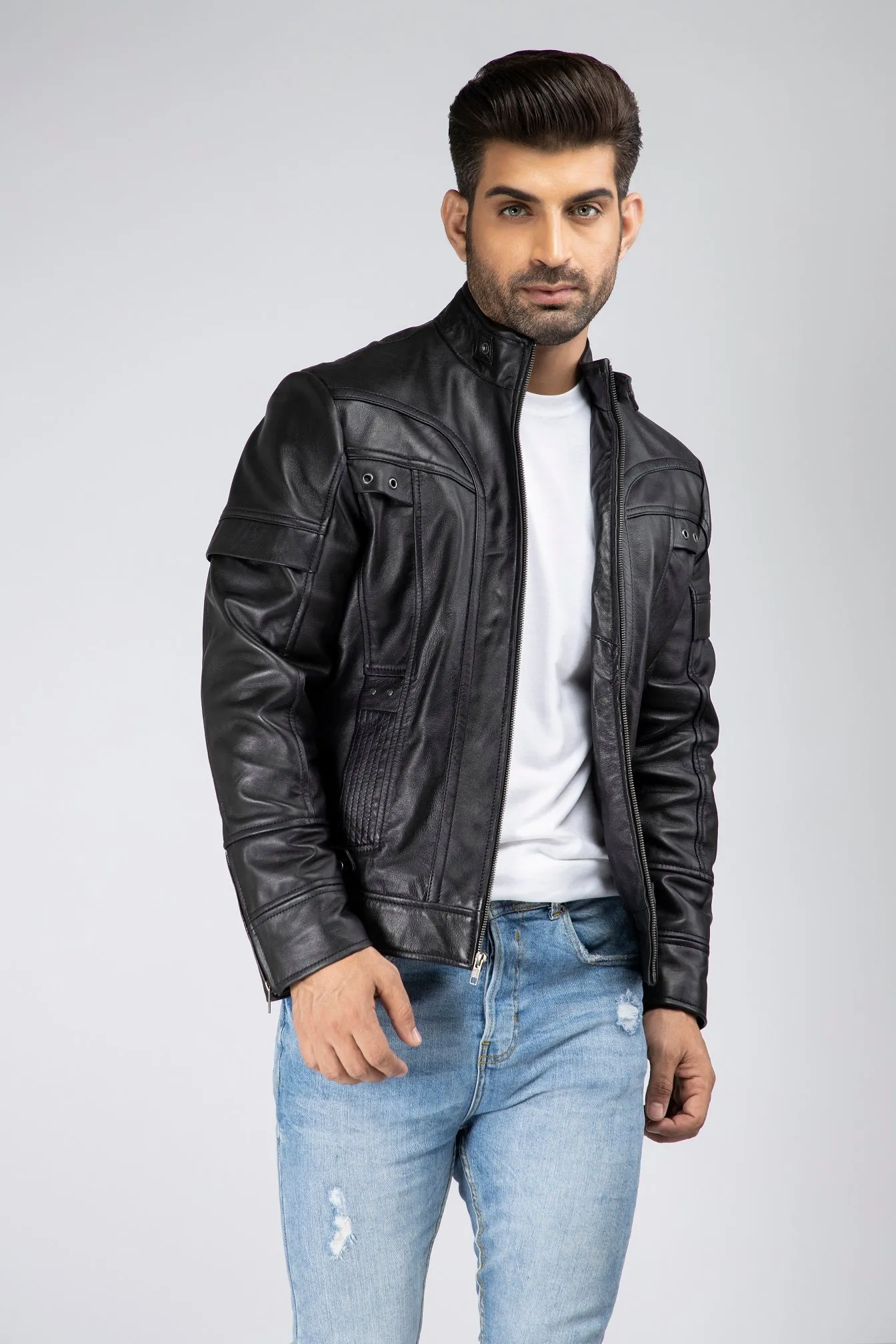 Mens Seanix Genuine Lambskin Leather Bomber Jacket