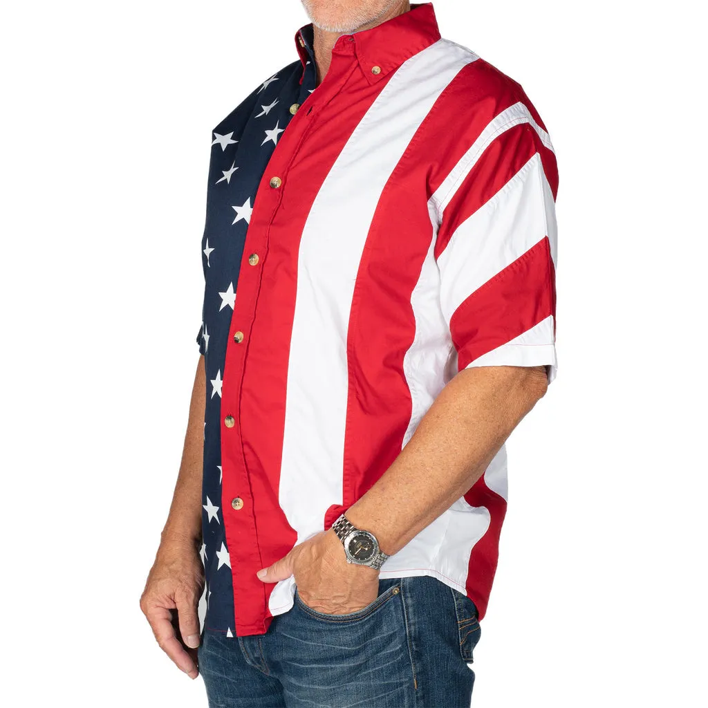 Men's Stars and Stripes 100% Cotton Button Down Shirt