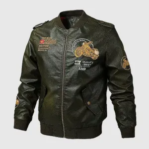 Men’s Style Army Flight Green Leather Bomber Jacket