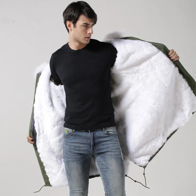 Men's White Fur Lined Green Convertible Parka