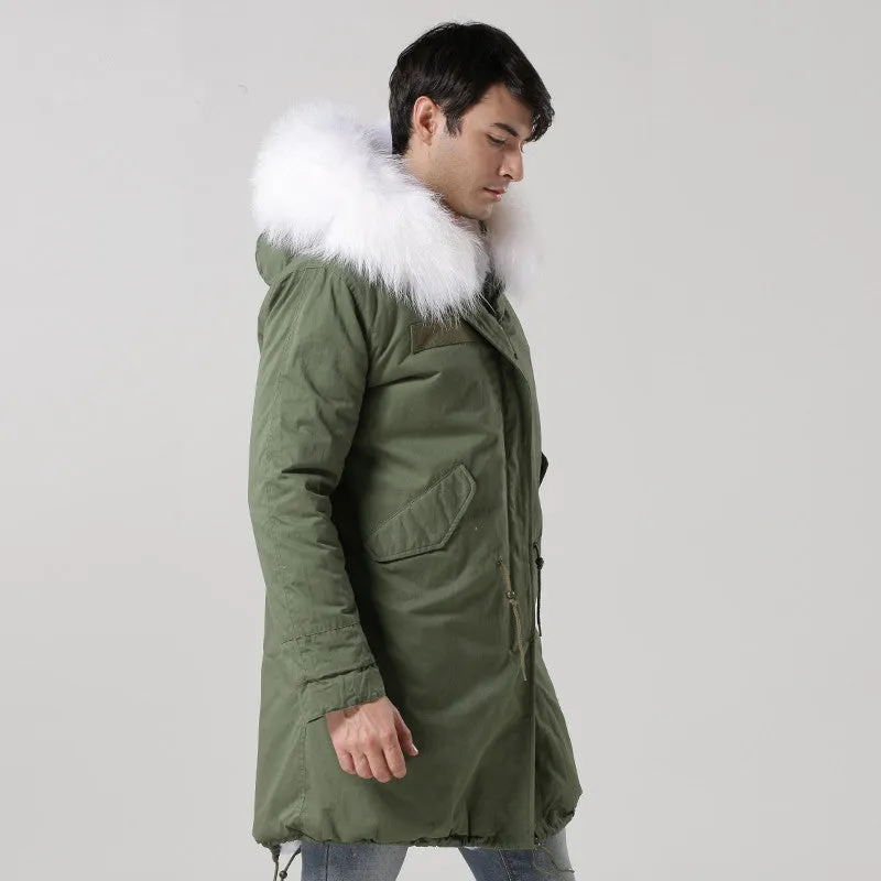 Men's White Fur Lined Green Convertible Parka