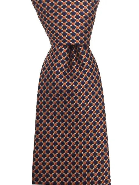 Navy Blue and Orange Geometric Men's Tie