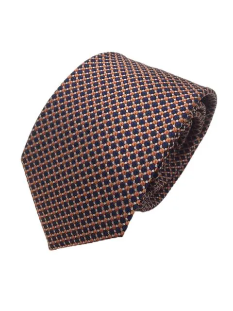 Navy Blue and Orange Geometric Men's Tie