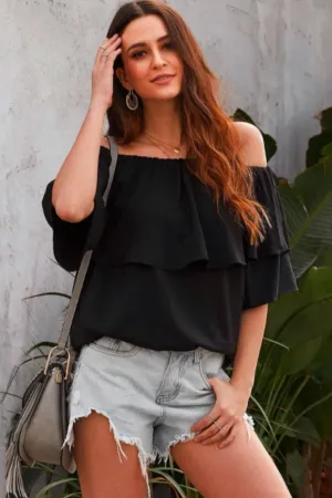 Off Shoulder Ruffle Solid Top