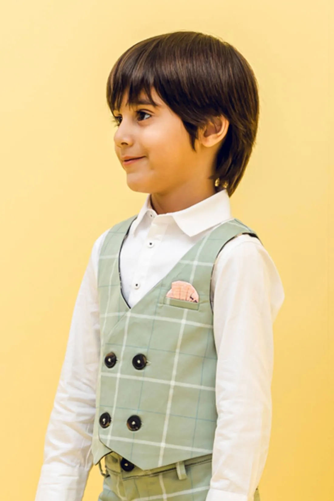 One Friday Kids Boys Green  Check Waist Coat