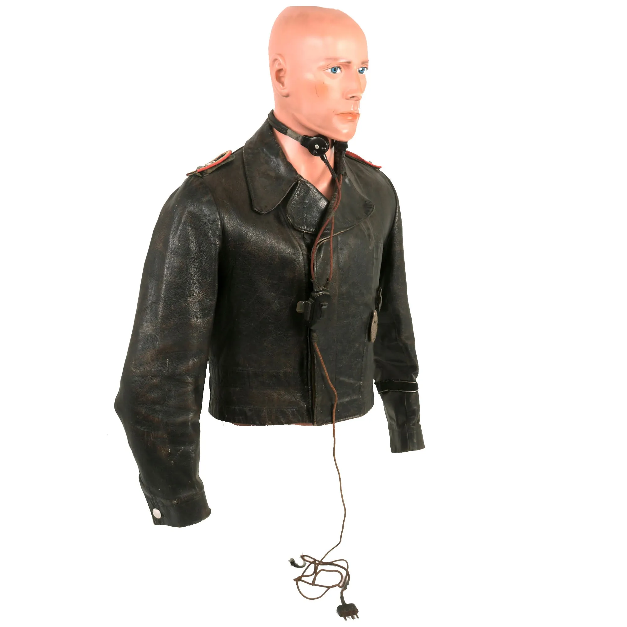 Original German WWII 1st Waffen-SS Panzer Division LAH Panzeräger NCO Leather Wrap Jacket with Throat Microphone & Awards - Formerly A.A.F. Tank Museum