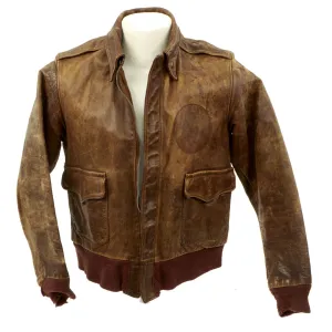 Original U.S. WWII Army Air Force A-2 Flight Jacket with Original Artwork of a B-17 Flying Fortress on the Reverse