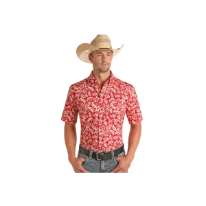 Panhandle Slim Men's Floral Short Sleeve Button Scarlet Red Shirts