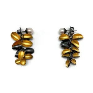 Pearl Studs with Short Gold Petal Jackets