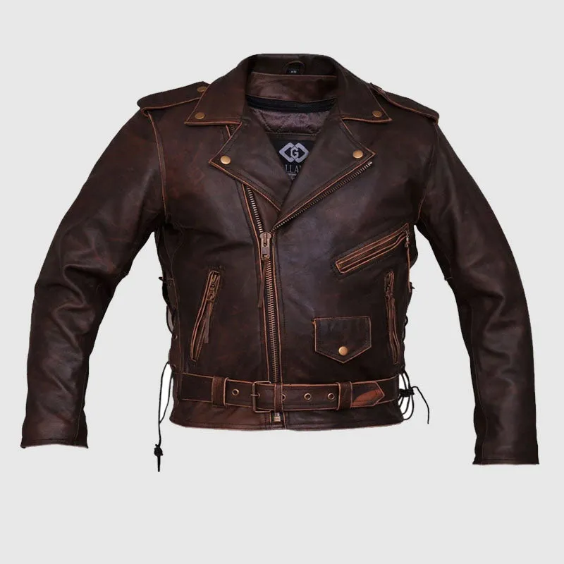 Premium Quality Mens Brown Distressed Leather Marlon Brando Biker Motorcycle Armoured Jacket YKK