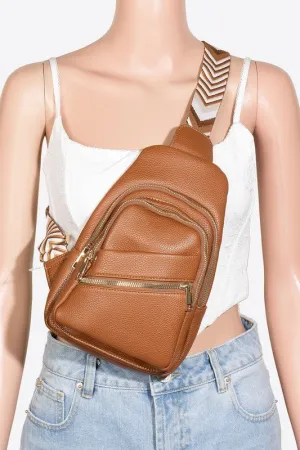 PU Leather Chevron Strap Crossbody Bag