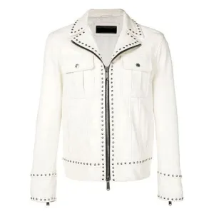 Purchase Punk Style Men White Studded Leather Jacket, Motorcycle Fashion Leather Jackets