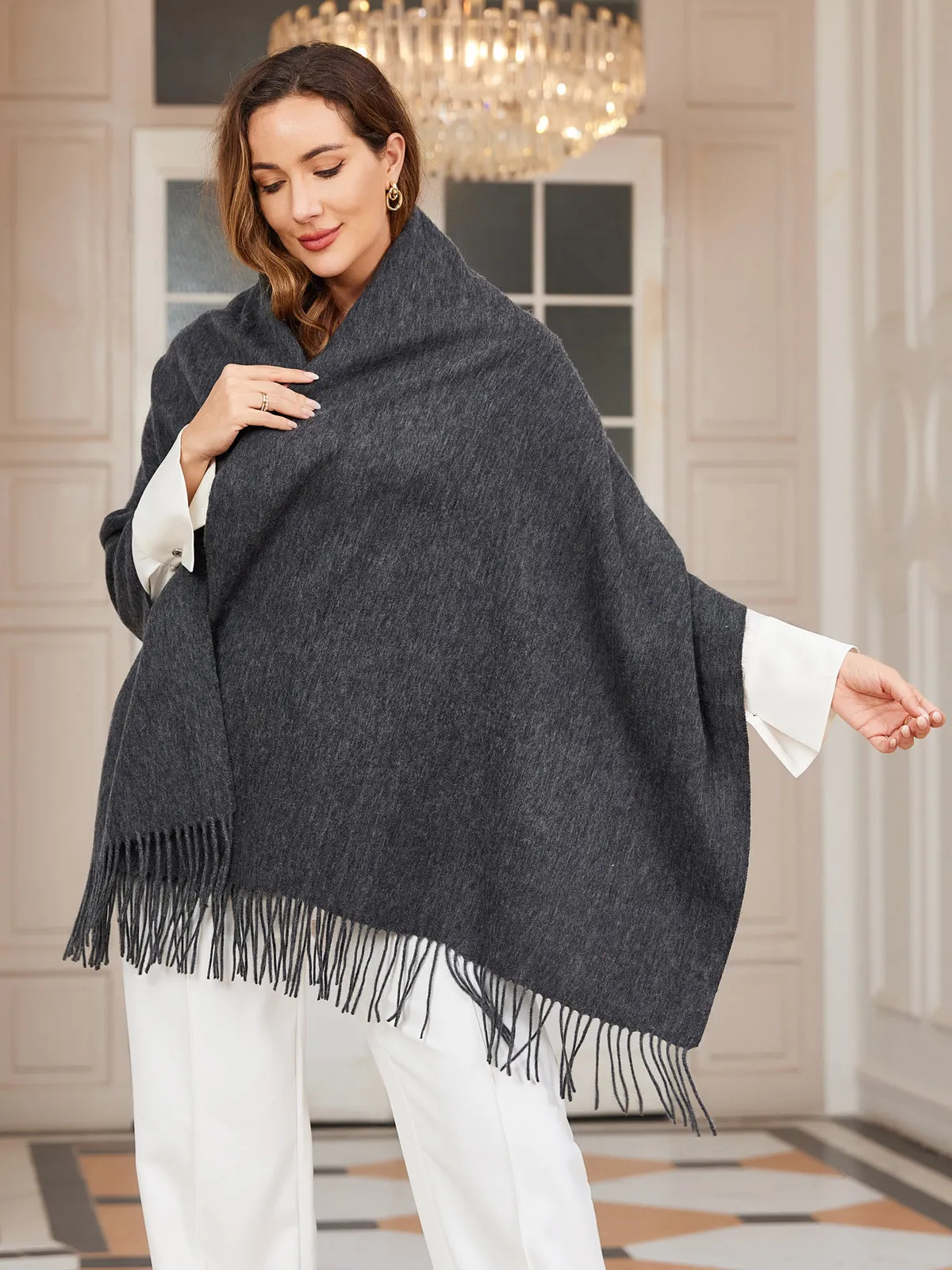 Pure Wool Scarf Shawl w/ Fringed Decoration 200x70cm/79