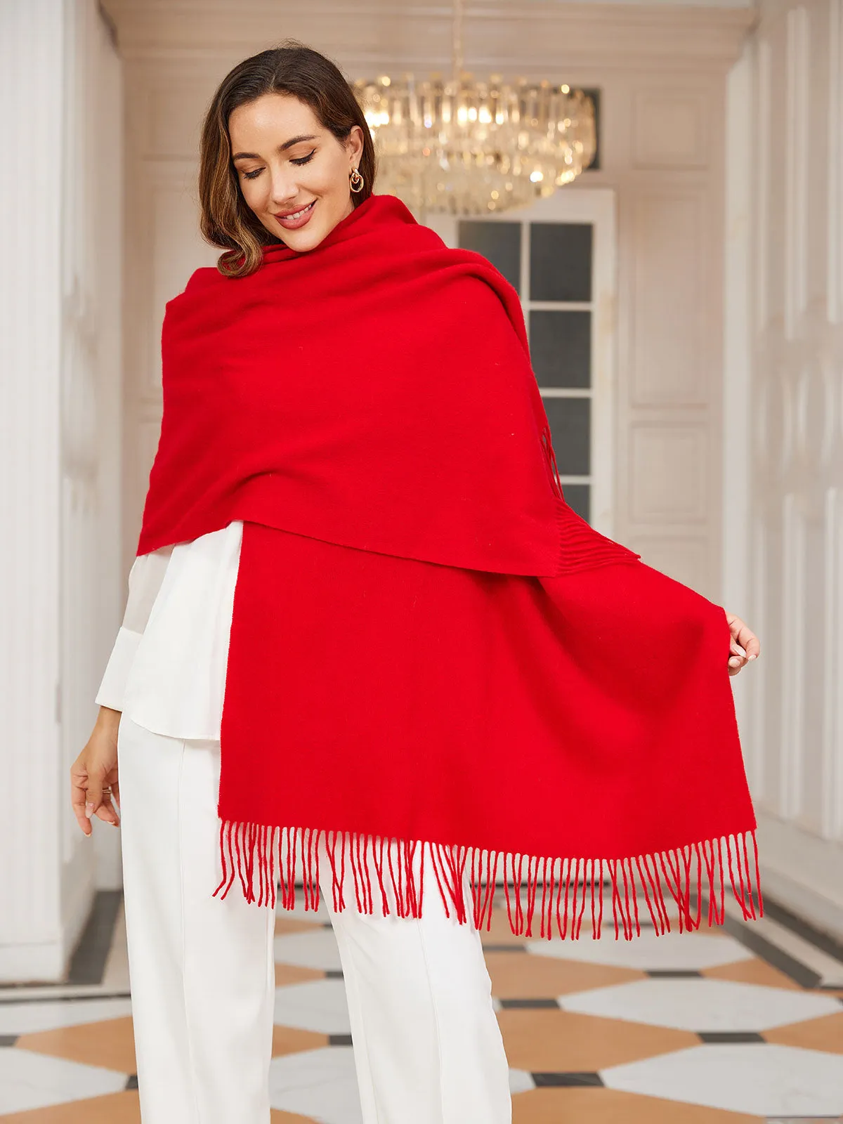 Pure Wool Scarf Shawl w/ Fringed Decoration 200x70cm/79