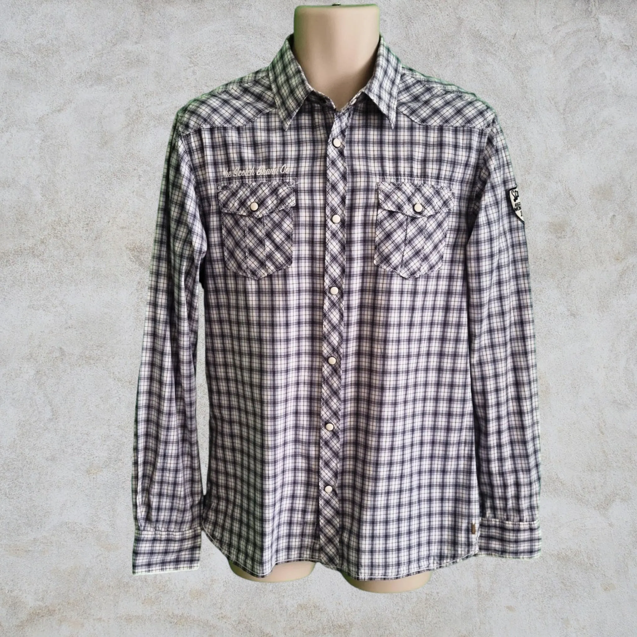 Scotch & Soda Blue & White Cotton Check Mens Shirt Size L