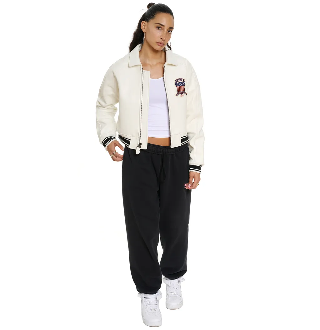 Shop Best High Quality Fashion Bomber Style Snow White Avirex Cropped Icon Jackets