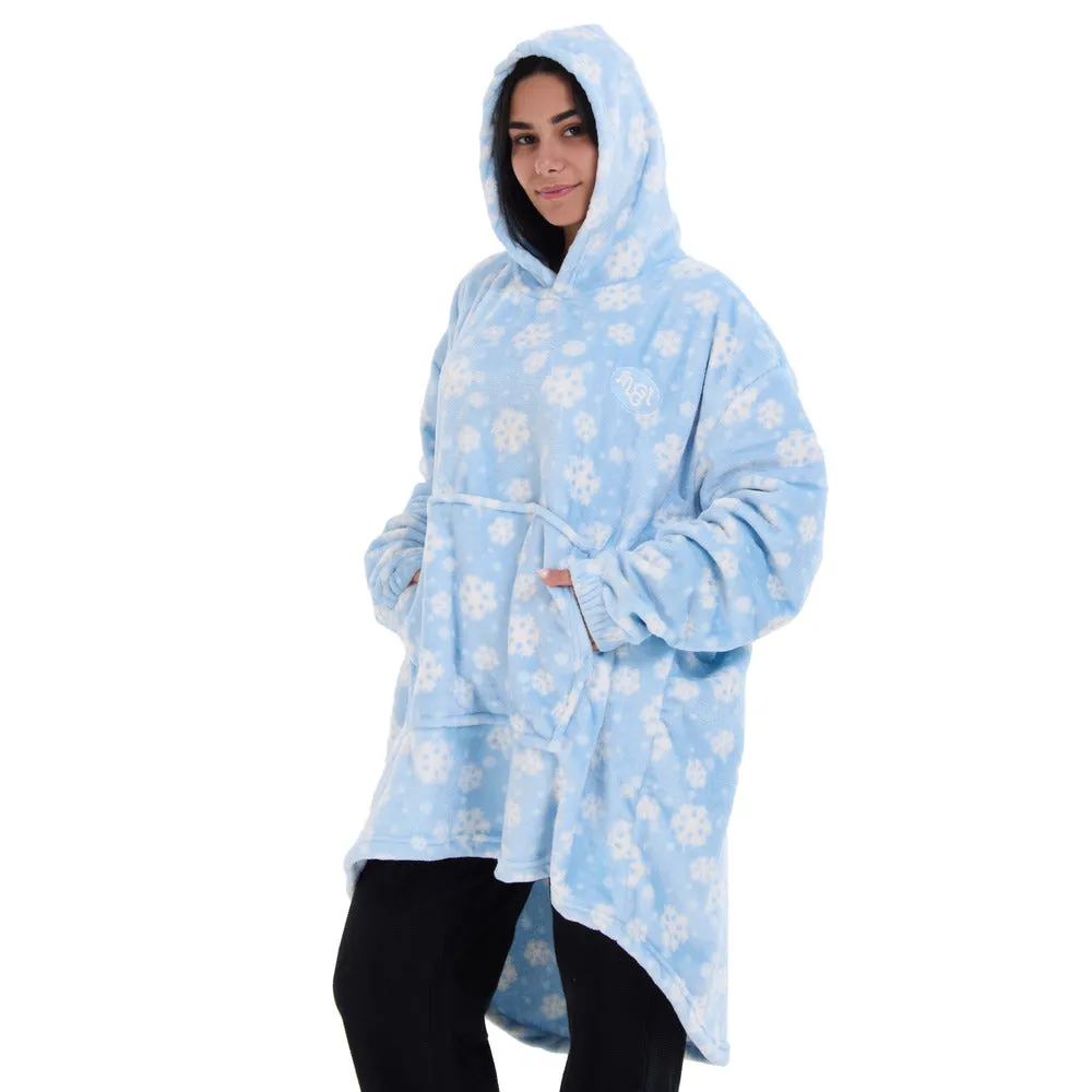 Snuggs Blanket Hoodie Light Blue Snowflakes