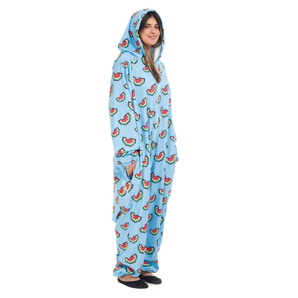 Snuggs Blanket Onesie Light Blue Watermelon Pixels