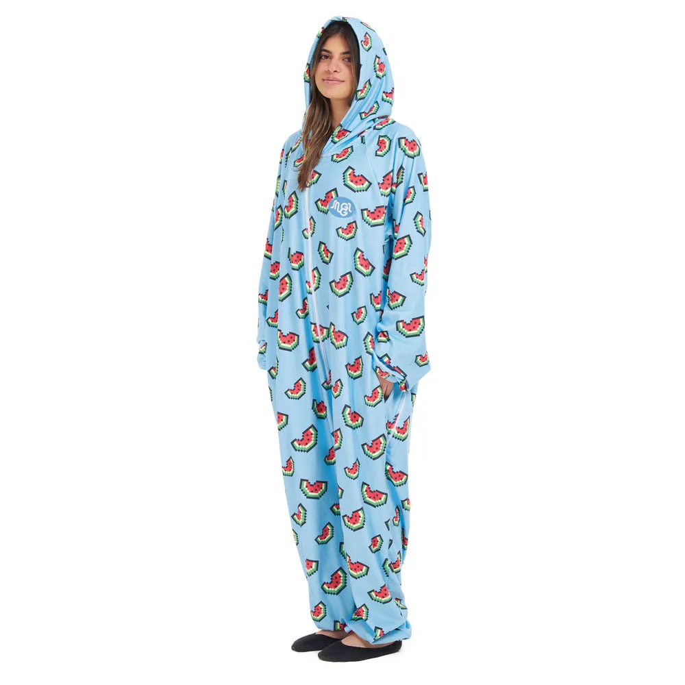 Snuggs Blanket Onesie Light Blue Watermelon Pixels