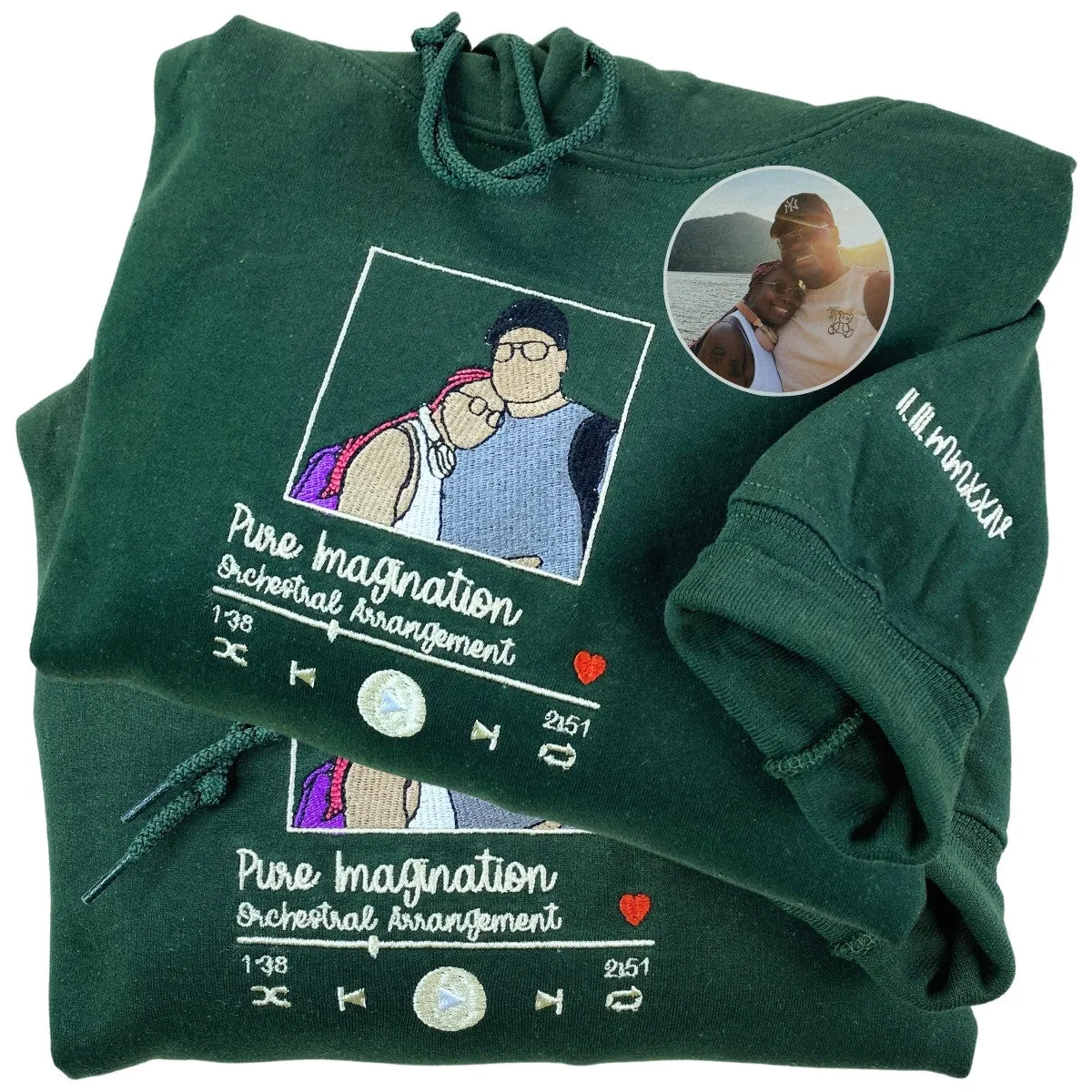 Song Artist Name Sweatshirt or Hoodie, Custom Embroidered Portrait from Your Photo