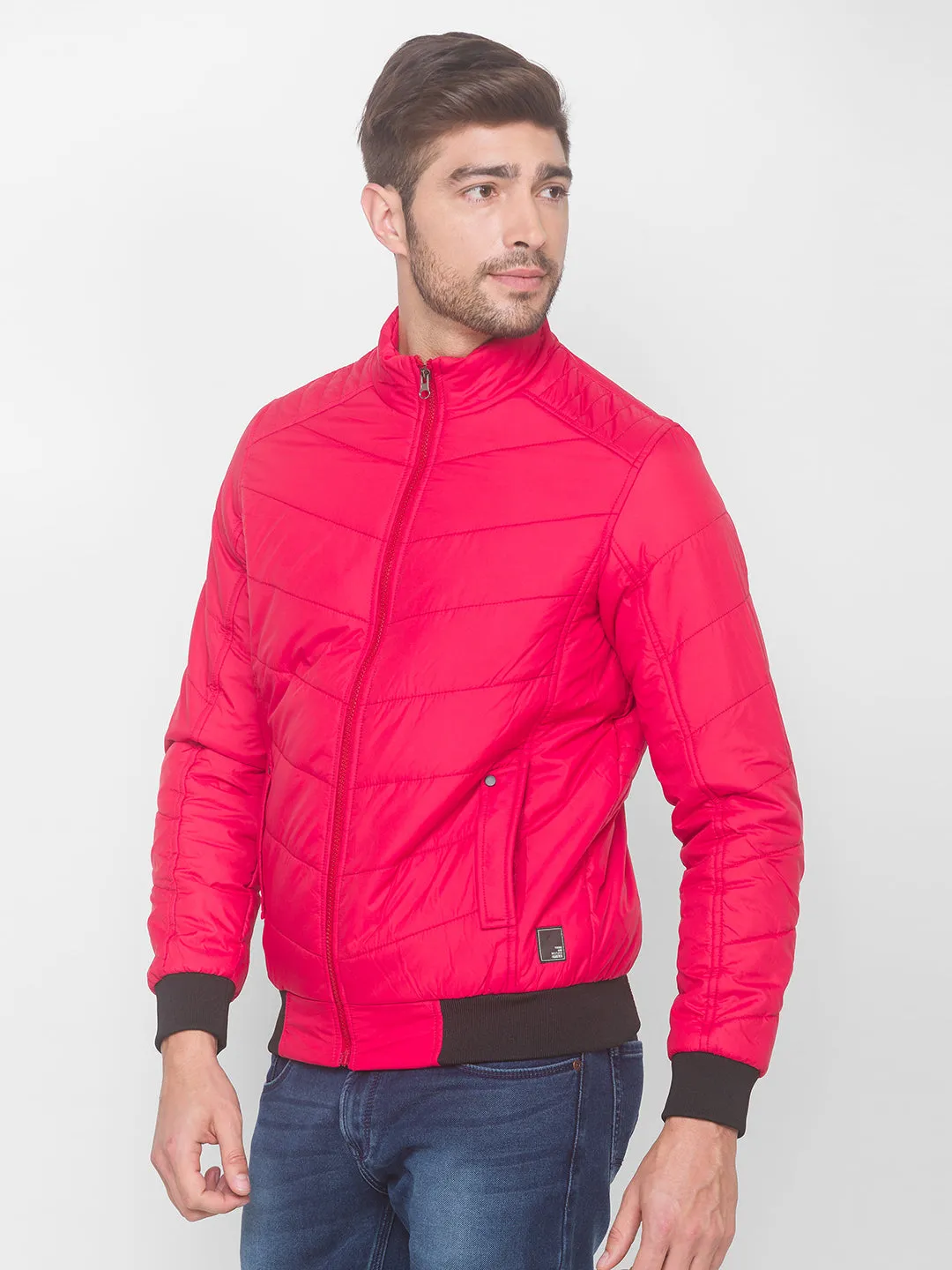 Spykar Deep Red Polyester Men Front Open Jacket