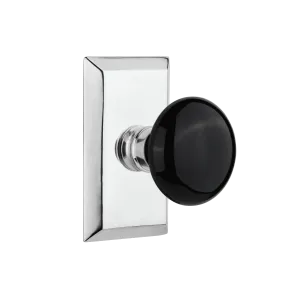 Studio Short Plate with Black Porcelain Knob in Bright Chrome