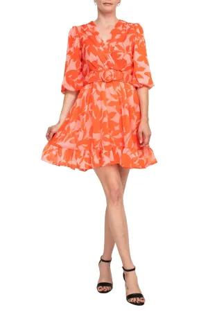 Taylor Printed Chiffon Belted A-Line Dress