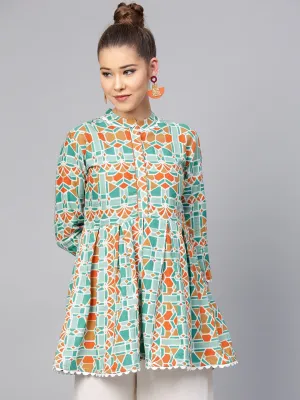 Women Green & Orange Printed Tunic