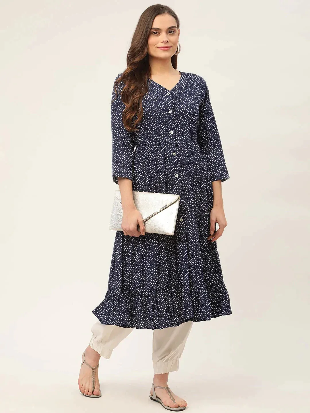 Women Royal Blue Printed Kurtas